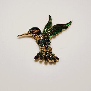 Vintage Enamel Hummingbird Brooch Colorful Humming Bird Mid-Century Statement